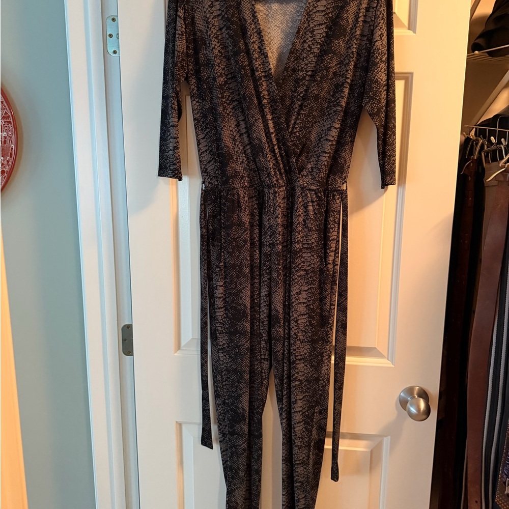 Veronica M. Neutral Snake-Print Jumpsuit in Beige and Black
